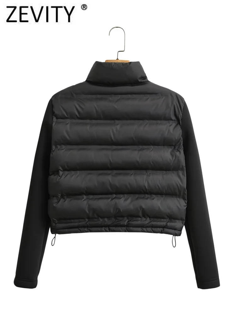 ZEVITY 2023ผู้หญิงวินเทจแขนยาวPatchworkผ้าฝ้ายเบาะเสื้อแจ็คเก็ตหญิงกระเป๋าOuterwear Chicซิปเสื้อสั้นCT5817