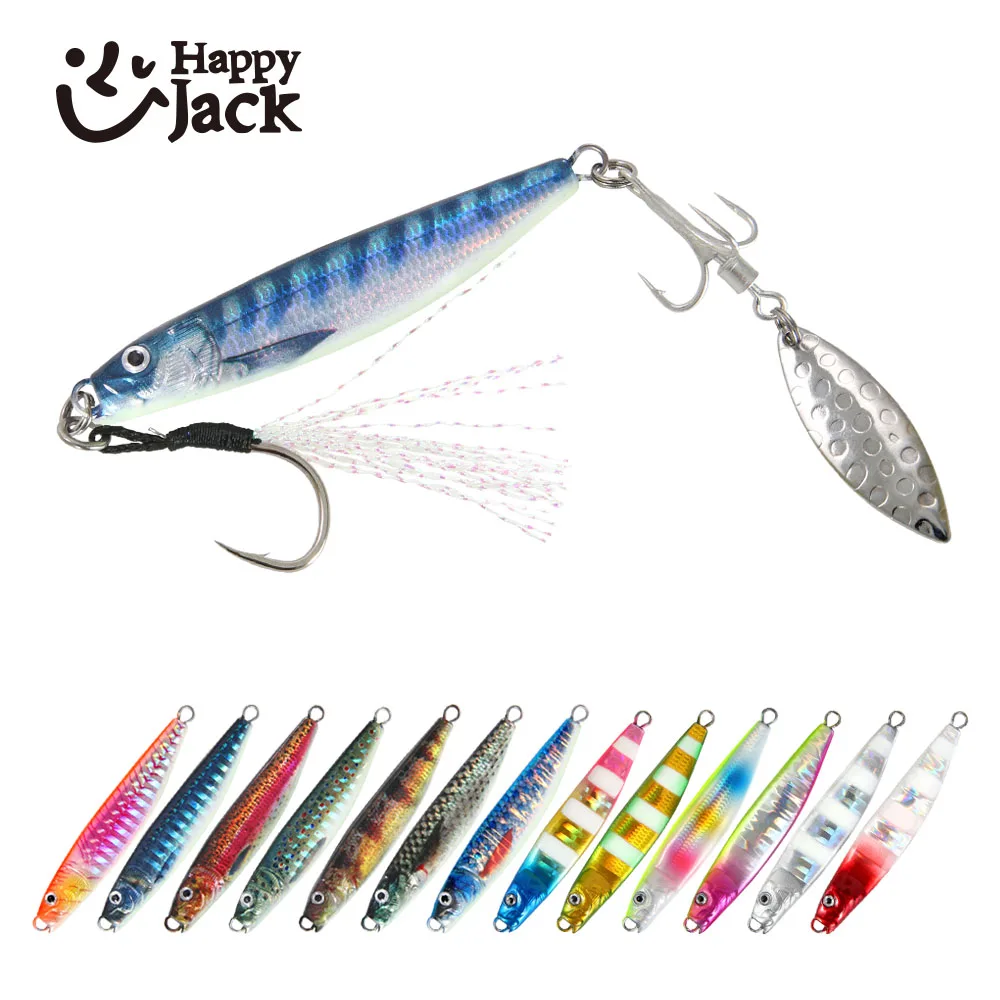 Señuelo de pesca Happyjack, plantilla de metal con estampado 3D de Metal fundido, Jigging, 10g, 15g, 20g, 30g, cuchara para orilla, lubina, cebo duro Wobbler Artificial