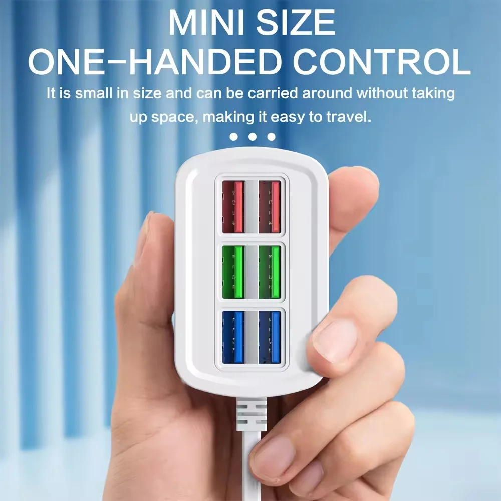 6 Caricabatterie USB Presa multipla Ricarica rapida universale Spina UE/USA Adattatore per caricabatterie per telefono Presa elettrica Cavo di prolunga Presa da tavolo