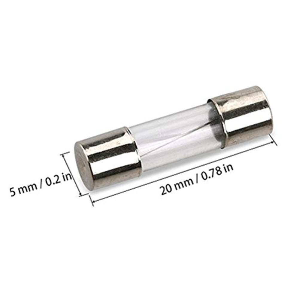 100pcs Fast-Blow Glass Tube Fuse Assorted Kit, 5x20mm 250V 10 Values Fuses 0.5A, 1A, 2A, 3A, 5A, 6A, 8A, 10A, 15A, 20A