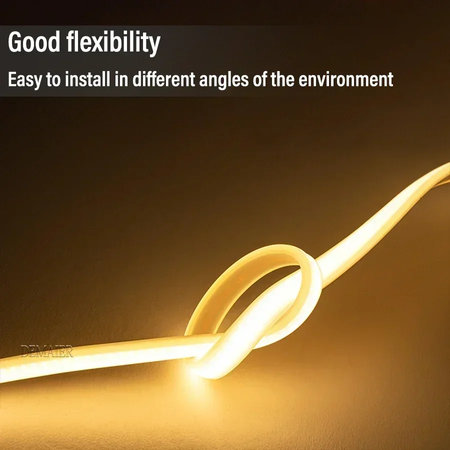 Tira de luces LED COB de 1M-100M, 220V, 110V, superbrillante, 360LEDs/m, resistente al agua con interruptor de fuente de alimentación UE/EE. UU., lámpara Flexible para exteriores