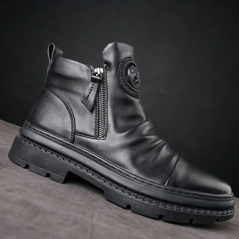Botas de couro masculinas sapatos casuais confortáveis anti deslizamento resistente ao desgaste absorção de choque sapatos masculinos botas para hombre