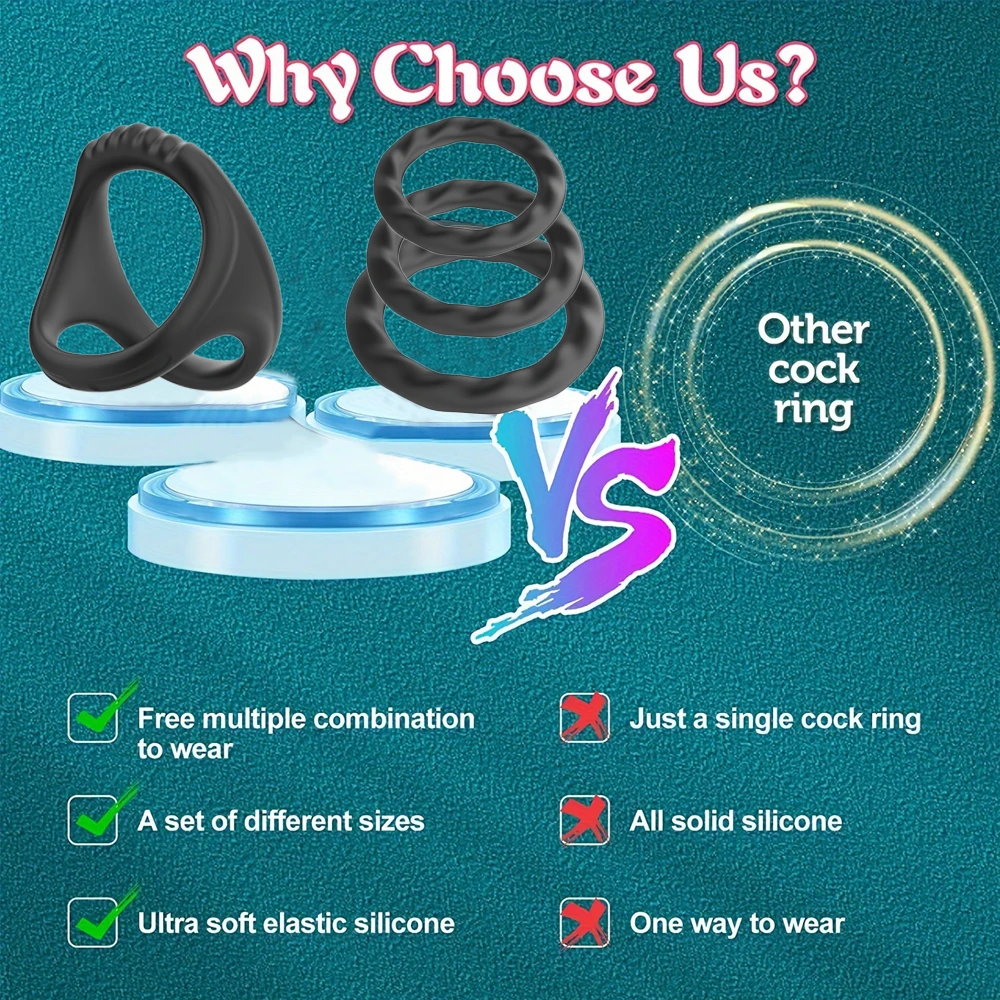 남근 확대 내구성 실리콘 페니스 링, 성인 남성용 섹스 토이, 남성 사정 지연, 음낭 잠금 링, 3 개