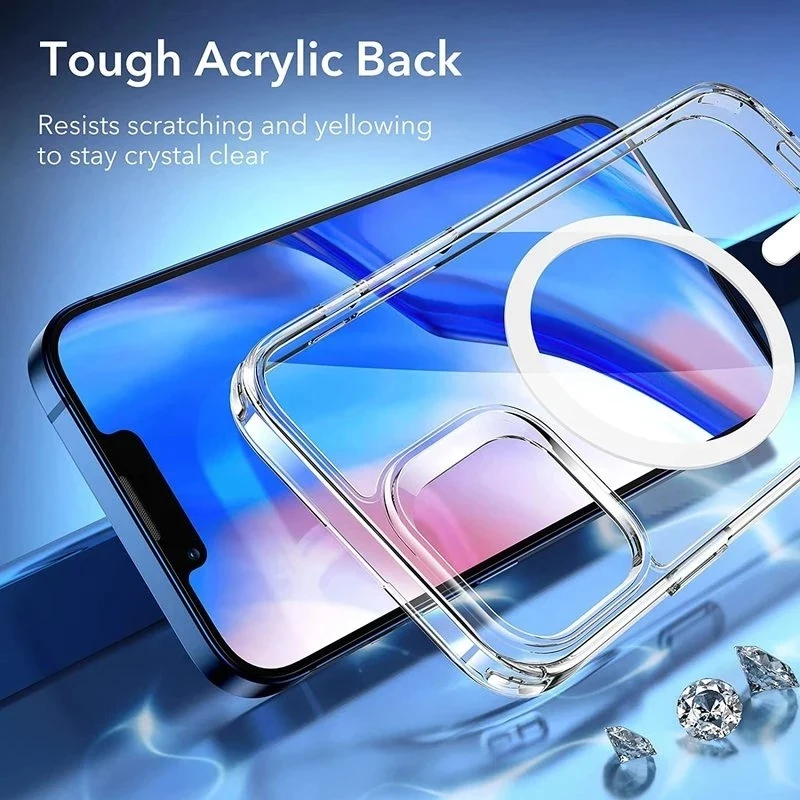Magnetic Original MagsafingสําหรับiPhone 13 15 12 11 14 16 Pro Max Mini X XS XR Plus SEซิลิโคนอะคริลิคสําหรับMagsafe Cover