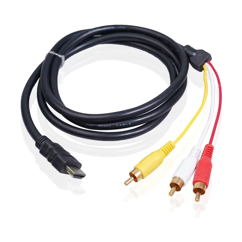 1.8m preto hdmi-compatível macho para 3 rca componente de áudio e vídeo av cabo de vídeo componente de conversão