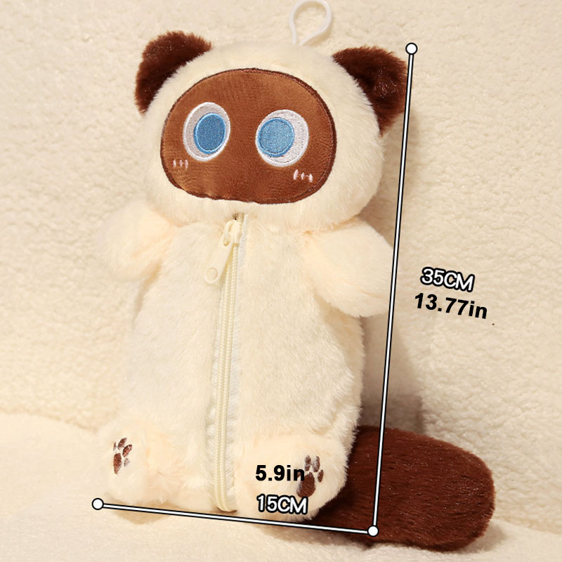 Siamesische Katze Plüsch Federmäppchen Stofftier Große Kapazität Schreibwaren Tasche Niedliches Design Cartoon Puppe Katze Bleistift Tasche Lernen