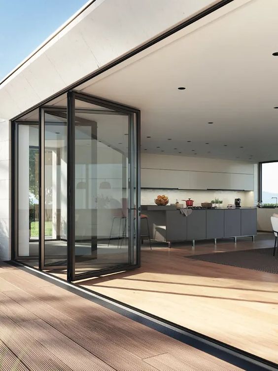 Customized Folding Door, Black Thermal Break Aluminum Folding Door Bifolding Patio Glass Door