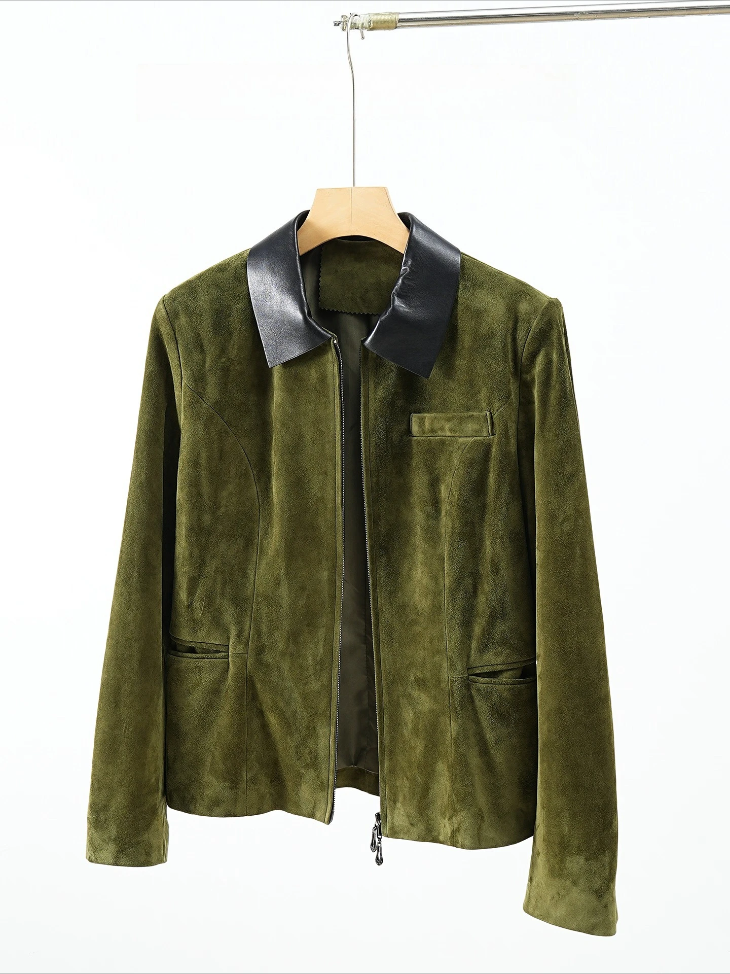 Veste d'hiver rétro en daim 100% cuir pour femme, manteau ajusté avec col et poche, 100% peau de mouton, revers