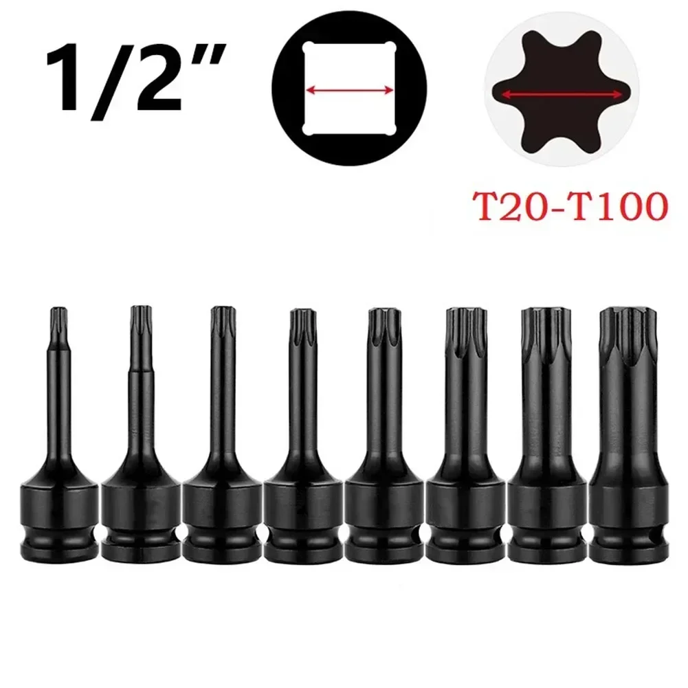1pcs Torx Socket Bits 1/2 Inch Drive Socket Adapter Screwdriver Bits T20 T25 T27 T30 T35 T40 T45 T50 T55 T60 T70 T80 Series