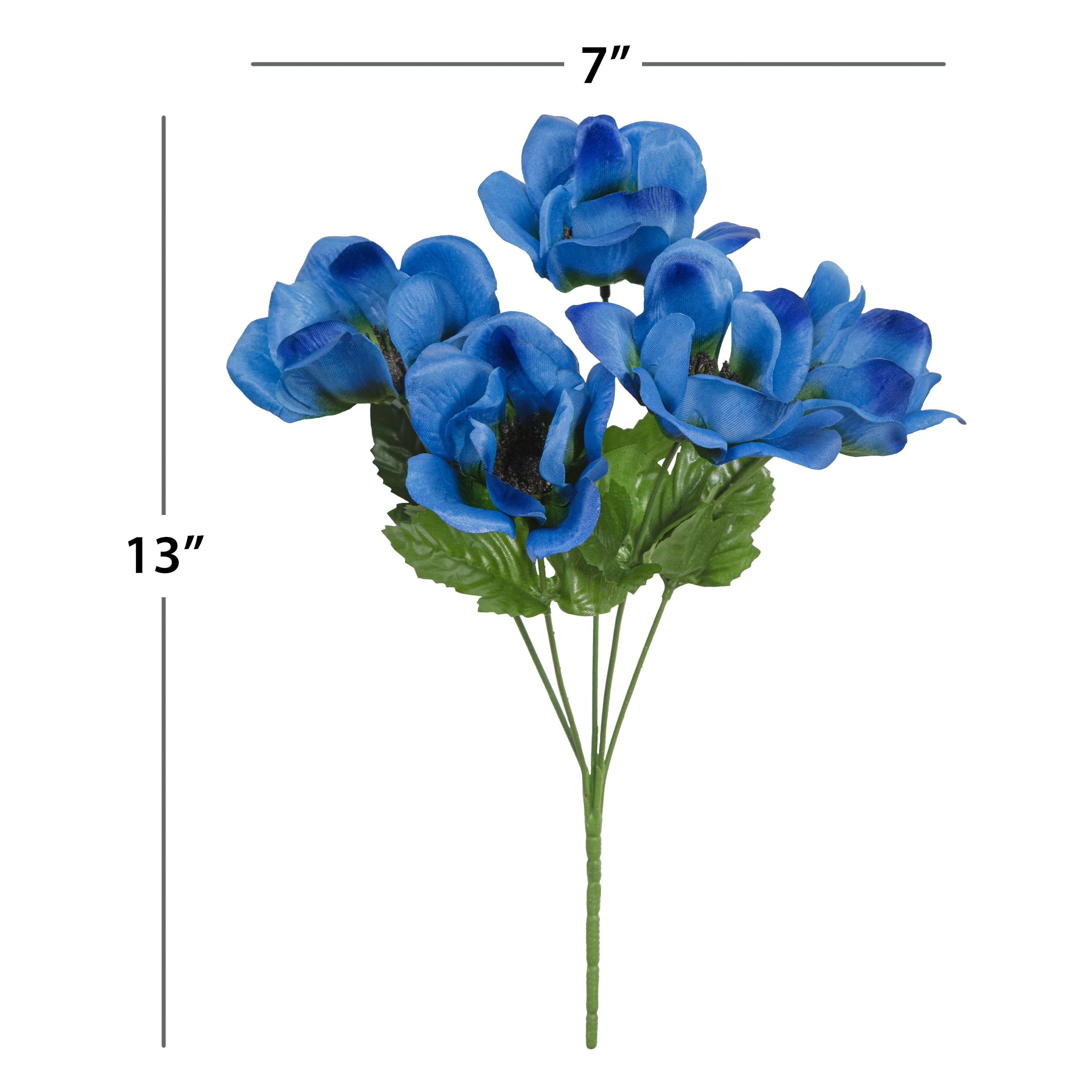 13-inch Artificial Silk Blue 5 Heads Anemone Flower Pick, for Indoor Use, by Mainstays