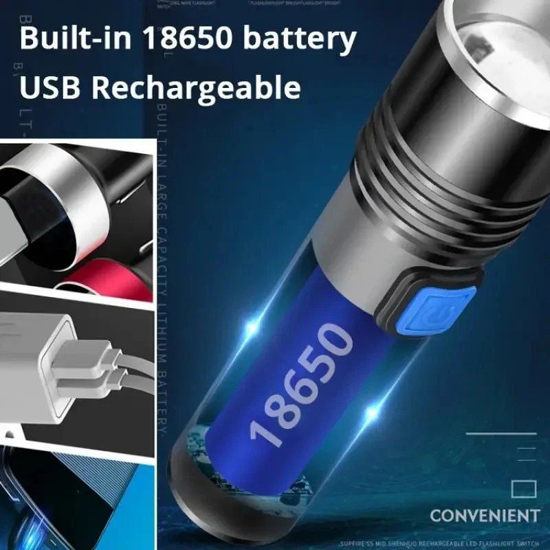 395nm UV Flashlight Zoomable Blacklight USB Rechargeable UV Light Ultraviolet Flashlight for Pet Urine Detection Curing Lighting