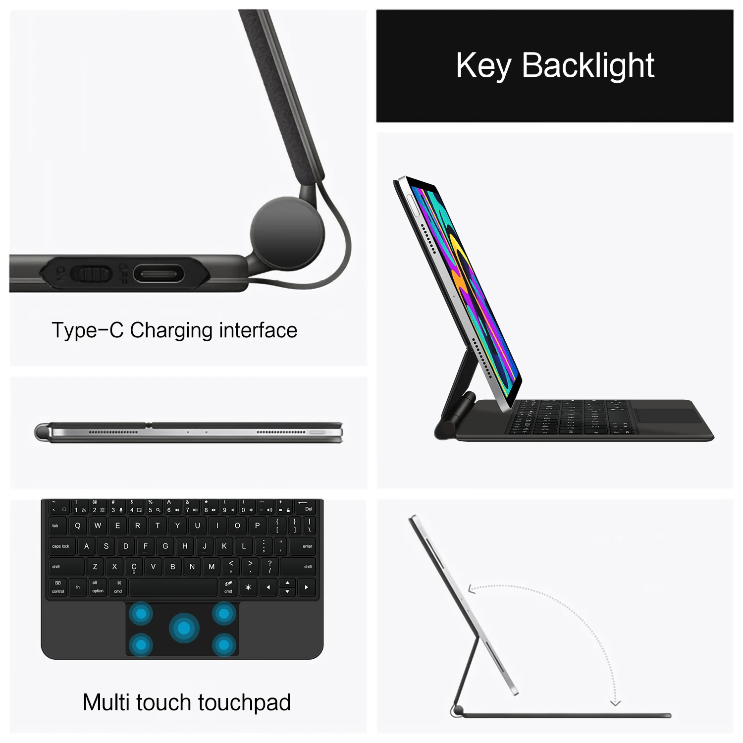 Keyboard Case For iPad A16 11 inch 2025 11th 10th generation Magic Smart Cover Folio Magnetic A3354 A3355 Multi-touch Backlight