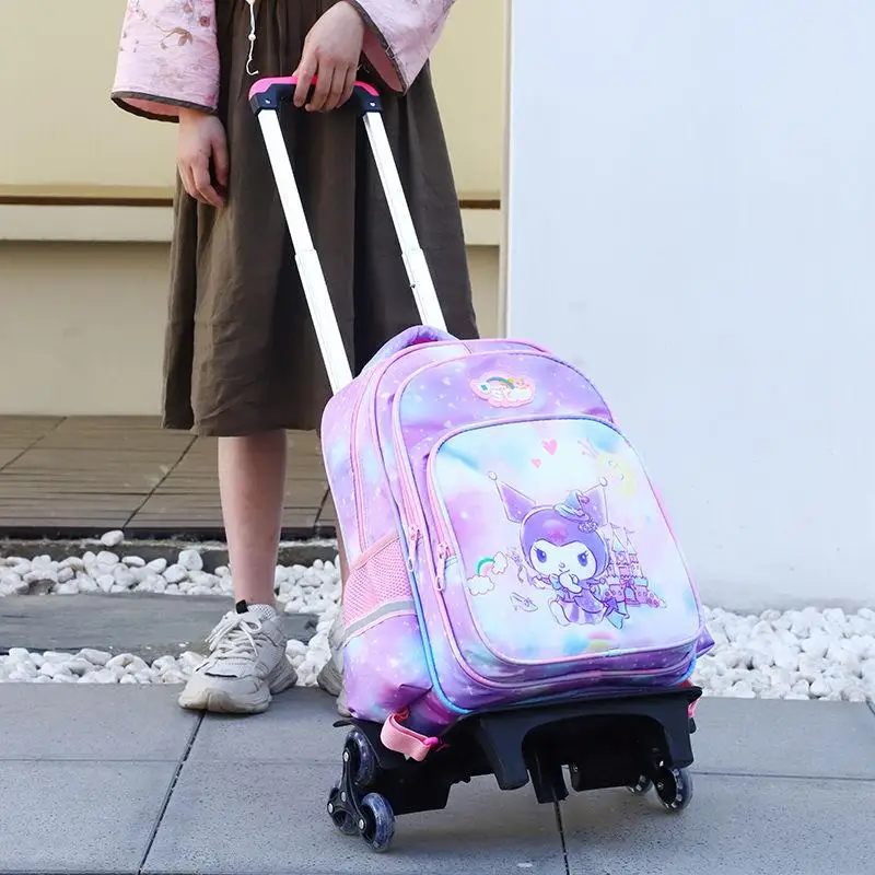 Sanrios kuromi trole saco de escola menina criança anime figura saco protetor coluna reduzir a carga kawaii dos desenhos animados grande capacidade luz