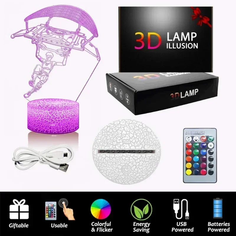 フォートナイト 3D イリュージョンランプゲームセットアップパターン LED ナイトライトゲーマー装飾テーブルランプゲームルームの装飾