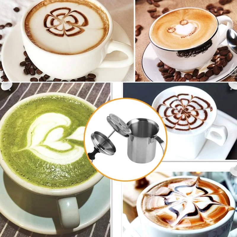 수동 우유 Frother 400/800ml 우유 크리머 스테인레스 스틸 커피 우유 Frother Cofffee 우유 주전자 계란 비터 주방 도구