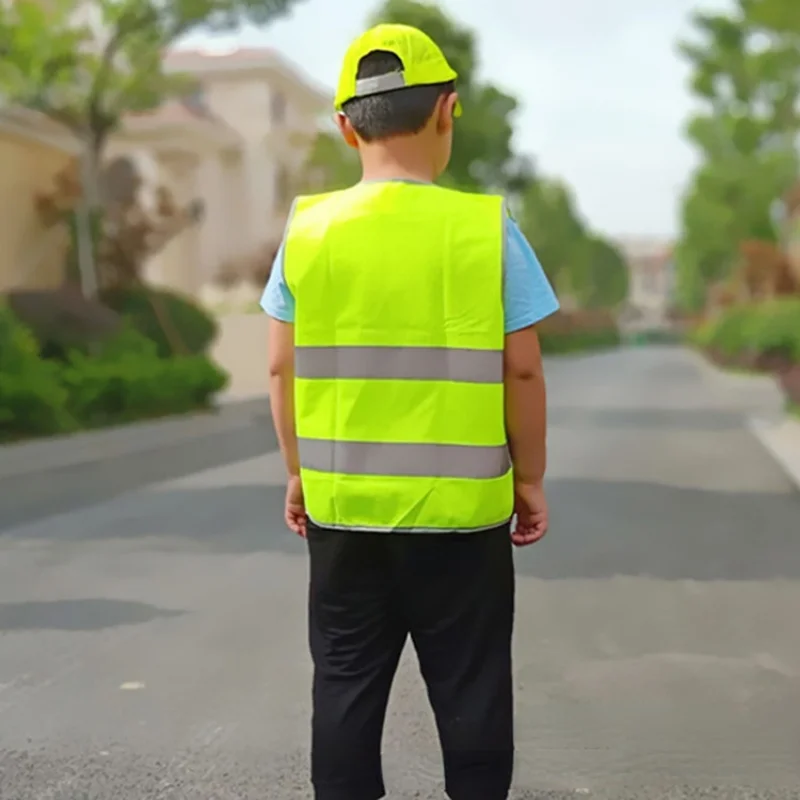 เด็กเสื้อกั๊กความปลอดภัยสูง Visability แจ็คเก็ตสำหรับโรงเรียนเด็ก Sanitation Worker อุปกรณ์ฟิตเนสอุปกรณ์เสริม