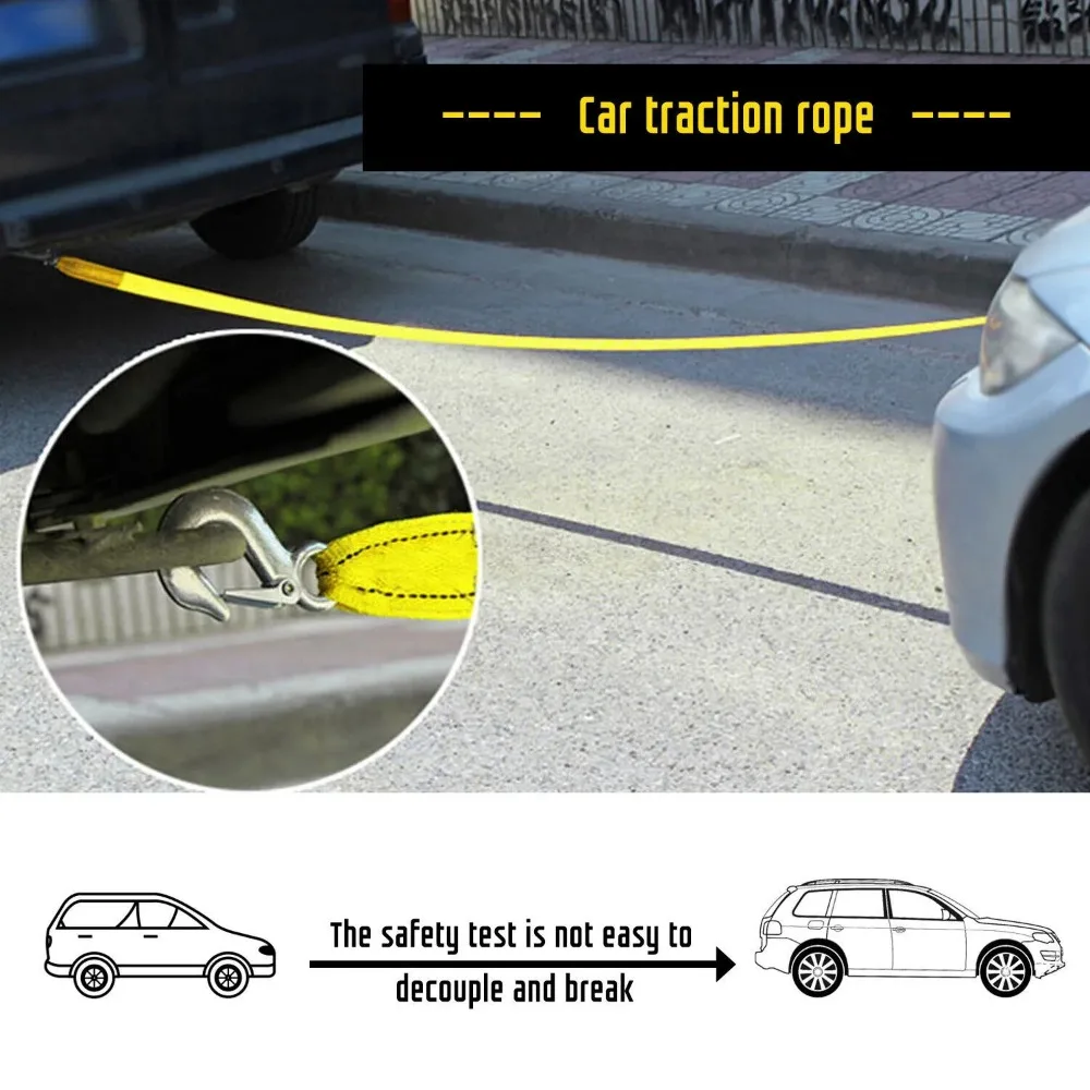 Cable de remolque de coche de 4M, correa de tracción de grosor doble para remolque de alta resistencia de 5 toneladas con cuerda de gancho para pila de transporte de recuperación de vehículos