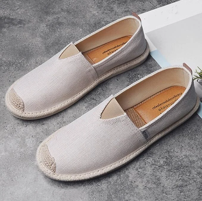 Sepatu Kanvas MMen Klasik Sepatu Rami Low-Top Serbaguna Modis Sepatu Jalan Kasual Nyaman Slip-On Bersirkulasi