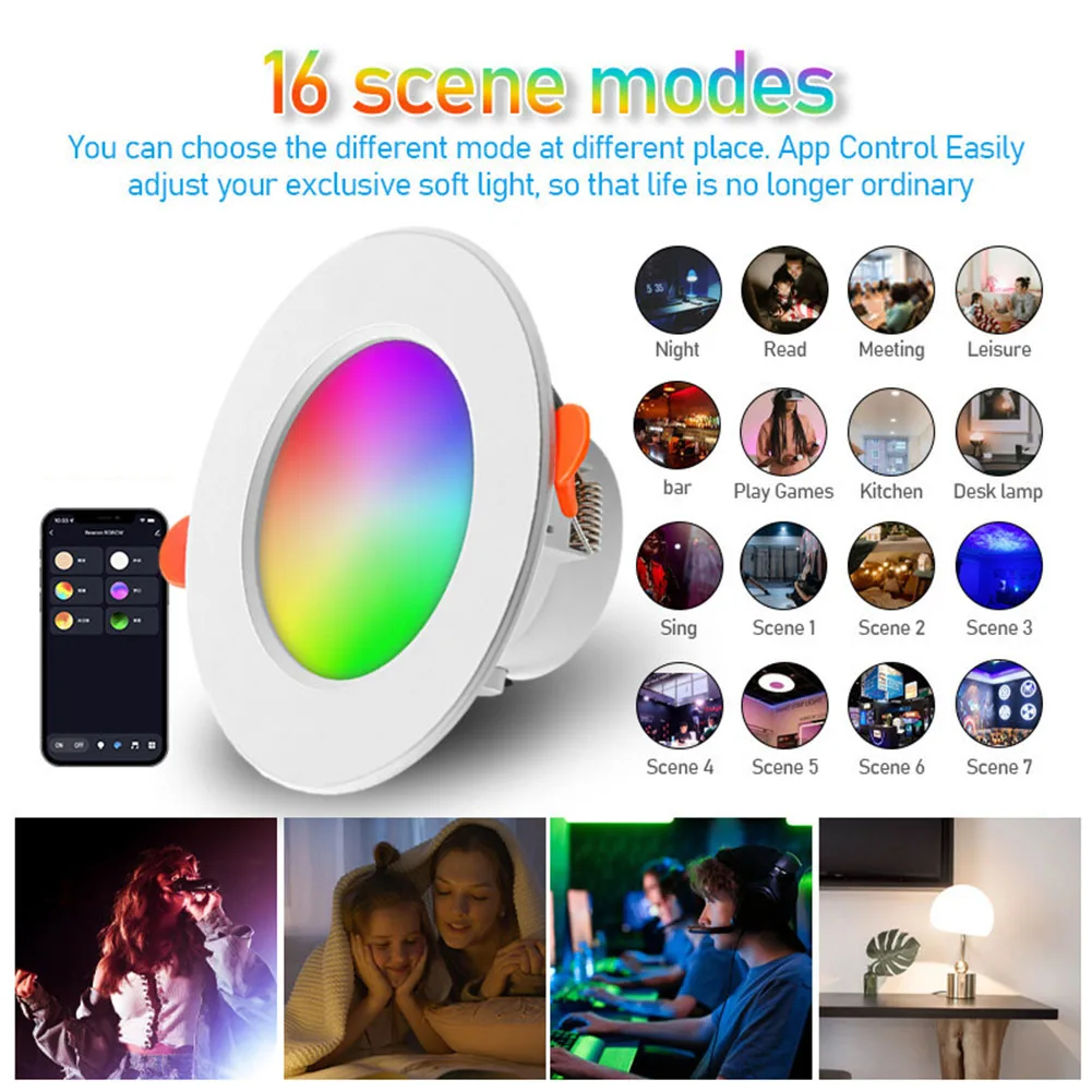 1-10 Uds. Luz descendente LED inteligente de 10W lámpara de techo Bluetooth lámpara RGB aplicación remota Control luz que cambia de Color para Google Alexa Home