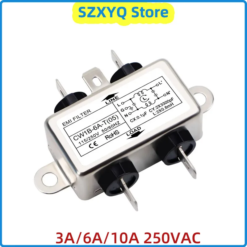 Power Supply Filter Single-Phase AC EMI Filter CW1B-3/6/10A-T 250VAC Power Supply Purifier/Solder Sheet Type Power Filter