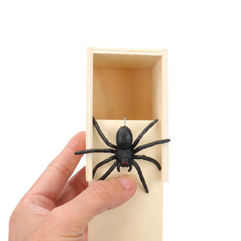 1PCS Trick Spider Funny Scare Box Wooden Hidden Box Quality Prank Wooden Scare Box Fun Game Prank Trick Friend Office Toys