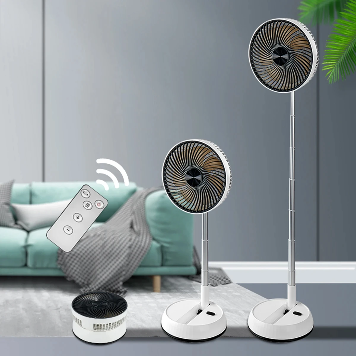Ventilador dobrável portátil 6000mAh USB Controle Remoto Refrigerador de ar silencioso recarregável sem fio Ventilador de chão para casa ao ar livre