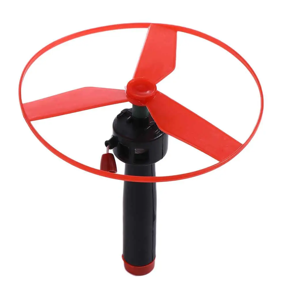 Tirar cuerda tirar disco volador Flying Spin Top hélice de empuje manual helicóptero juguetes al aire libre Color al azar plástico