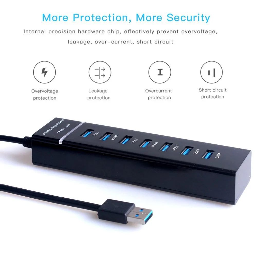 USB 3.0, 5 Гбит/с, высокоскоростной USB-концентратор, 4, 7-портовый USB-разветвитель, многопортовый адаптер для док-станции для ПК, компьютера, ноутбука Macbook