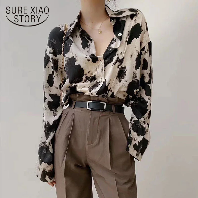 Bò Phím In Lên Áo Sơ Mi Nữ Dài Tay Áo Thời Trang Hàn Quốc Quần Áo Voan Dạo Phố Plus Kích Thước Áo Mùa Xuân Mới 13486
