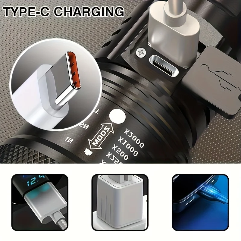 1/2PCS Telescopic Zoom Flashlight High Power Torch Light USB Rechargeable Flashlight Portable Tactical Lantern Outdoor Lights