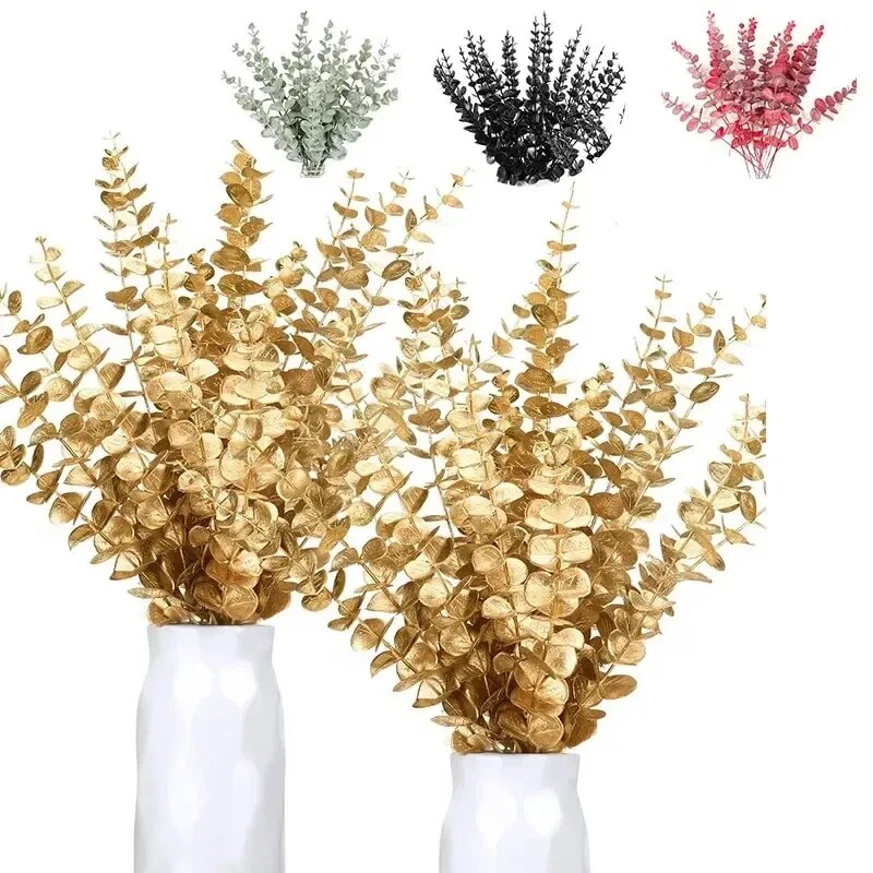 10 pçs hastes de eucalipto folhas de eucalipto artificial para casa buquê de flores peça central decoração de casamento decoração de natal