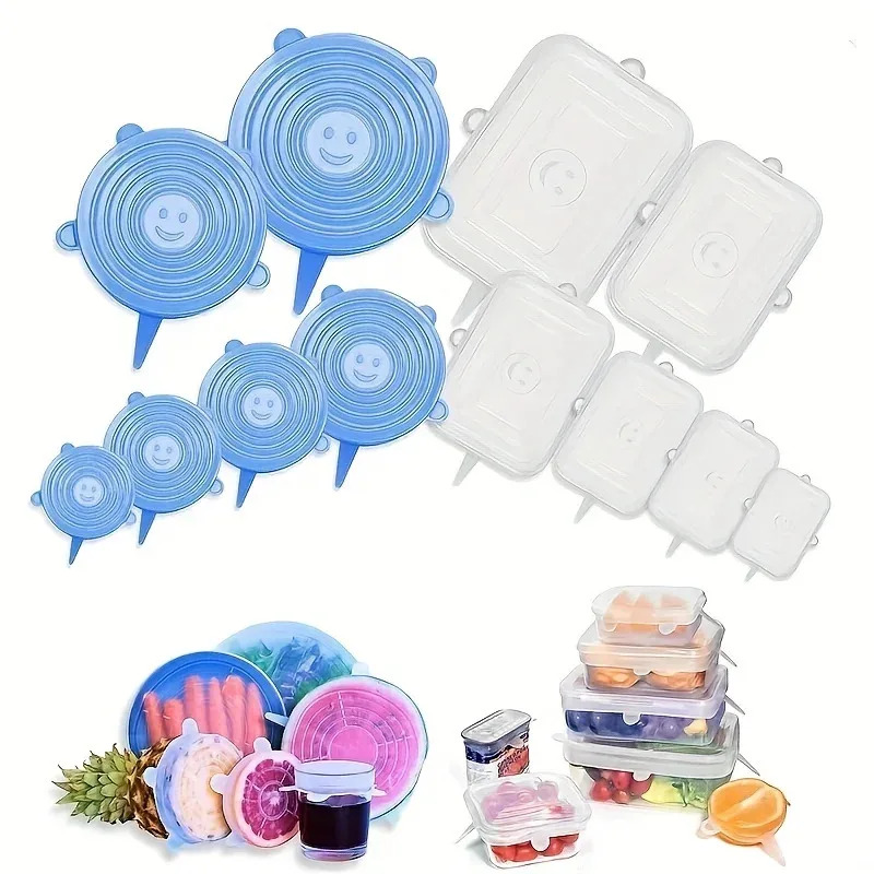 6pcs Reusable Silicone Stretch Lids For Food Bowls - Multifunctional Fruit And Vegetable Fresh-Keeping Cover