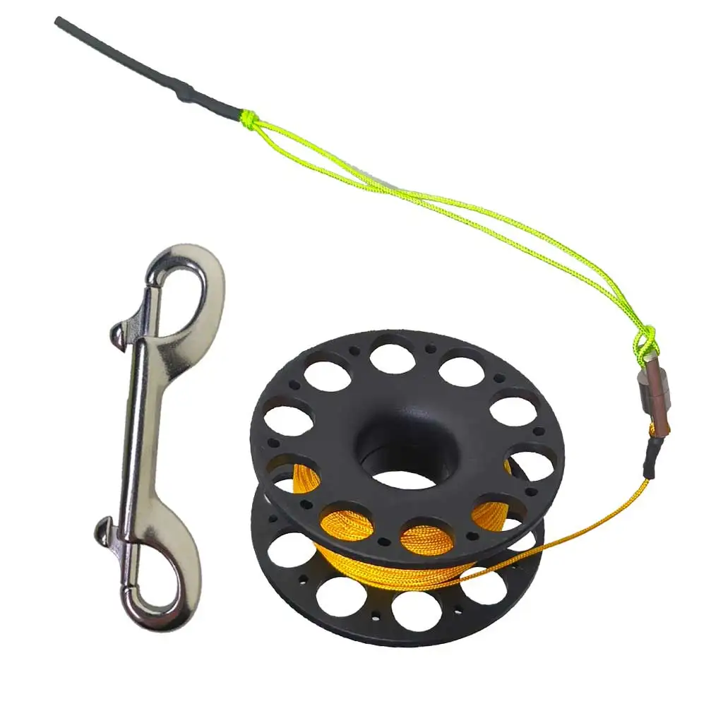 Carrete de buceo, carrete de dedo de 30 metros con tornillo de doble punta para buceo, Clip a presión, carrete de dedo para buceo para snorkel y buceo