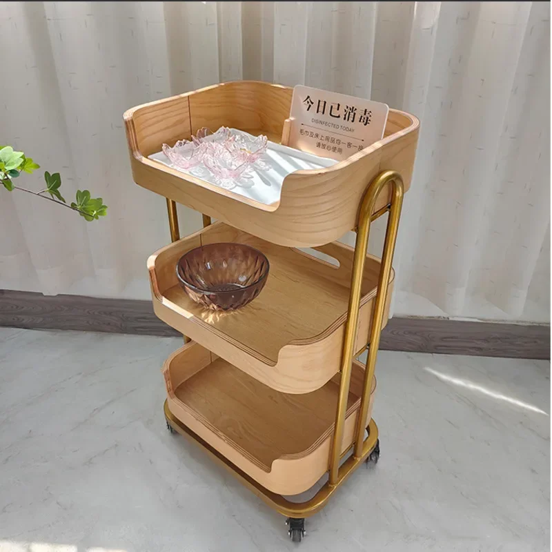 Carrello portaoggetti per salone di bellezza di lusso leggero Carrello per attrezzi multistrato in legno massello Comodo carrello per salone Pratico carrello estetico