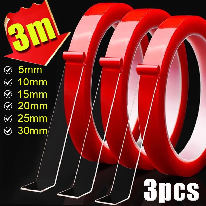 Cinta de doble cara de fijación fuerte, cinta transparente impermeable sin rastros, cintas autoadhesivas de alta viscosidad, pegatinas fijas, 3/1 Uds.