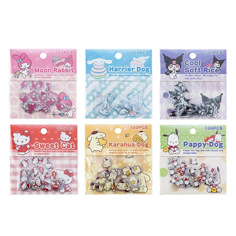 100pcs Sanrio สติกเกอร์การ์ตูน Pochacco Kuromi Melody Kitty Kawaii สติกเกอร์เครื่องเขียนนักเรียนของขวัญวันเกิด