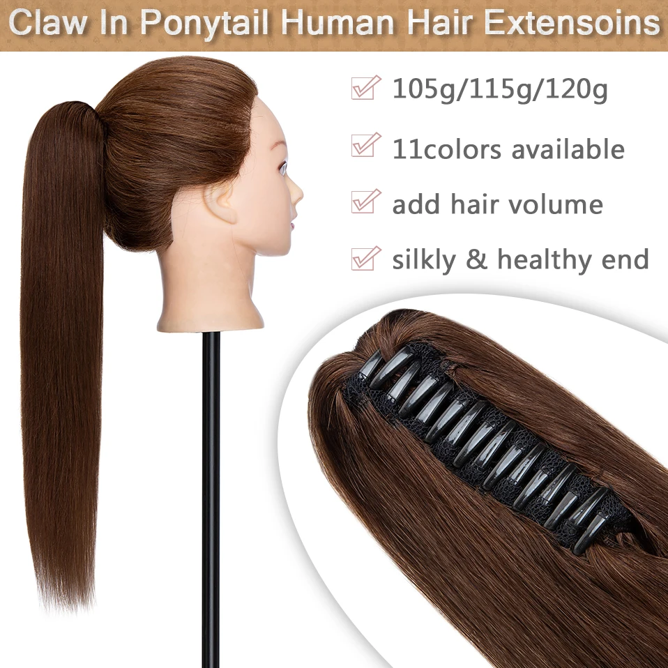 S-noilite 120g คลิปในหางม้า Human Hair EXTENSION 20 นิ้วธรรมชาติ TAIL Hairpiece สําหรับผู้หญิงหนาปลอมผมหางม้าสีบลอนด์