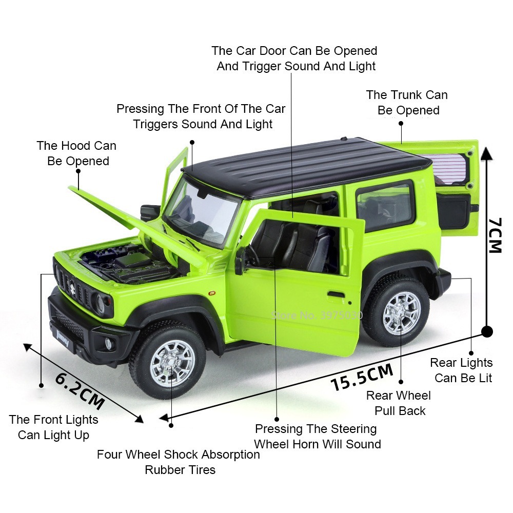 1/24 suzuki jimny modelo de carro de brinquedo liga fundição com som luz puxar para trás função brinquedos modelos de veículos adultos presentes colecionáveis