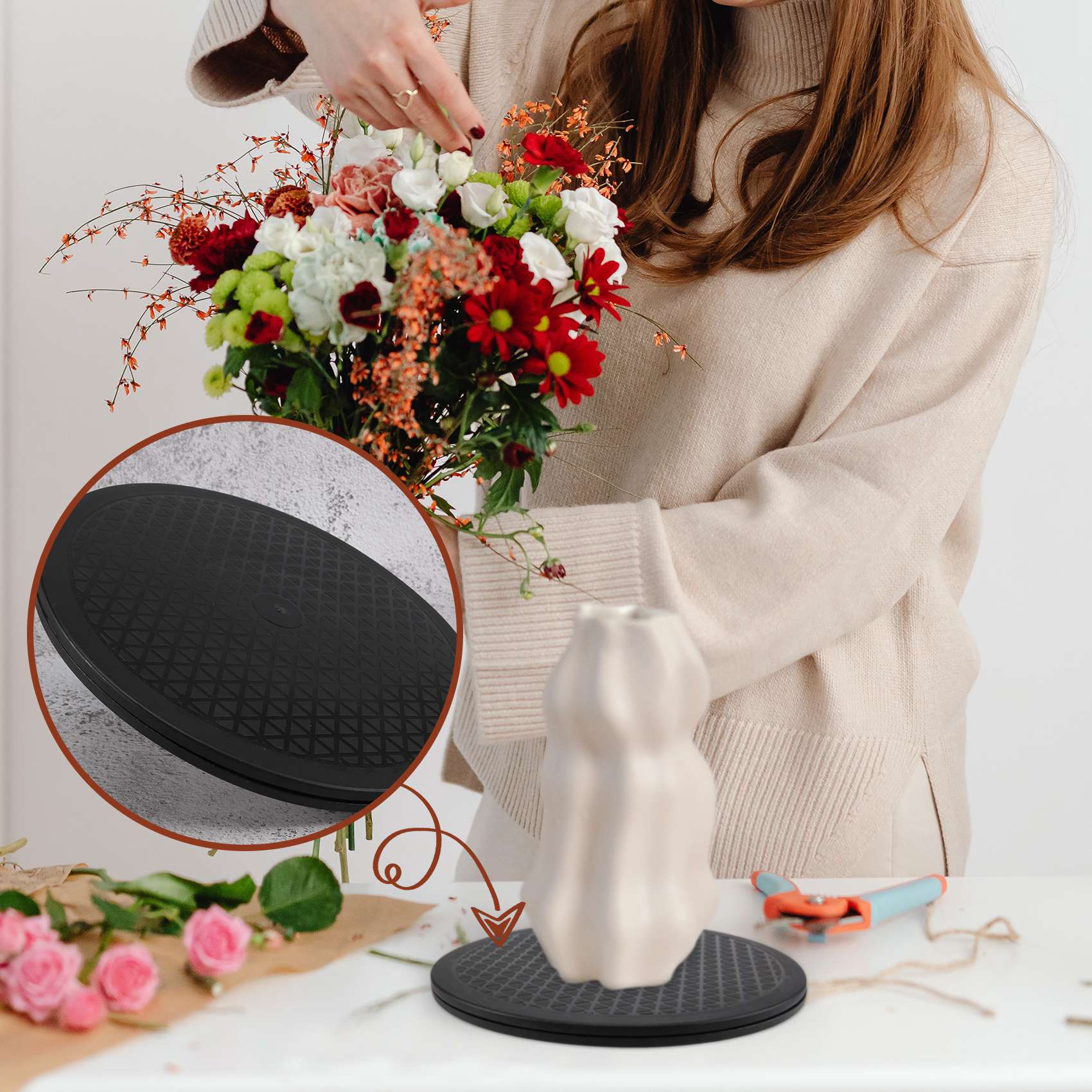 盆栽ターンテーブルキッチン用、回転プレート、ホイール回転、ディスプレイスタンド、家庭用、12インチ