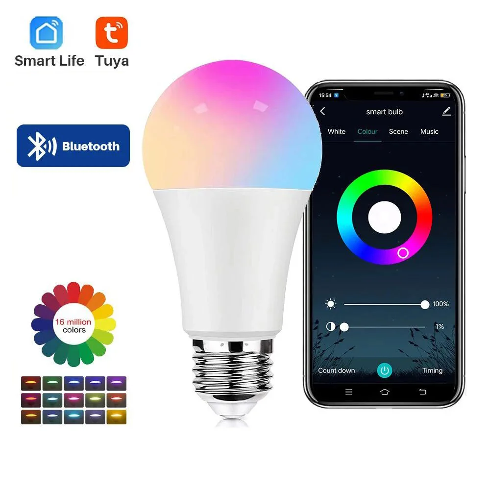 Tuya スマート Led 電球 E27 220V スマートライト調光可能な Bluetooth RGB ランプアプリ制御寝室の部屋の装飾パーティーライト