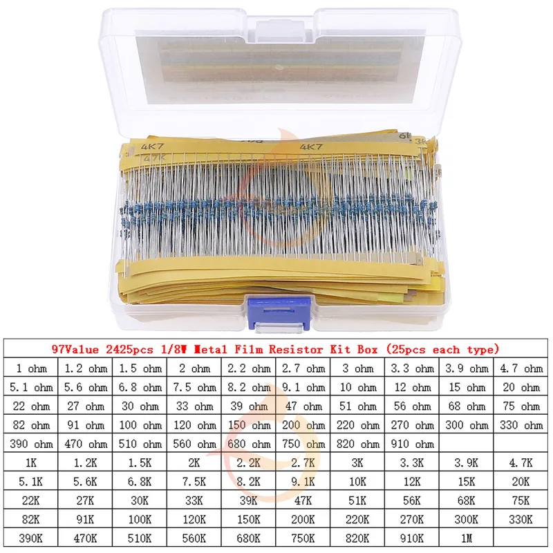 Metal Film Resistor Resistência Sortimento Kit, DIY Componentes eletrônicos Set, 1, 6W, 1 W, 4W, 1 W, 2W, 3W, 0 Ω ~ 10 mΩ, 1%