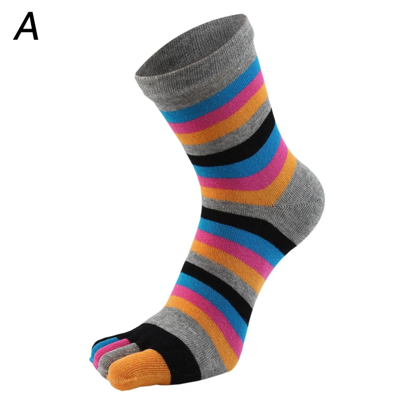 Nuevos calcetines con dedos para mujer, divertidos calcetines con cinco dedos, calcetines cortos transpirables de algodón con estampado de rayas coloridas y arcoíris para mujer