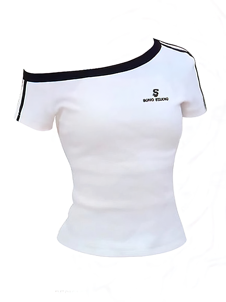 Verano 100% algodón blanco fuera del hombro Top mujeres deporte Casual cuerpo manga corta Camiseta femenina Sexy camisetas básicas coreanas