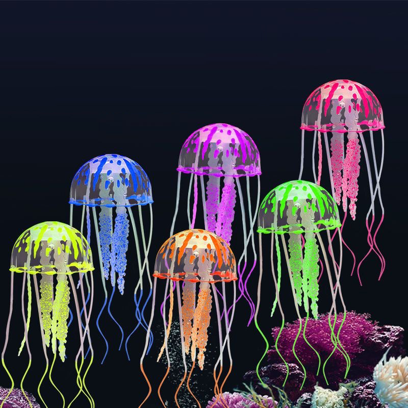 Colorful Artificial Glowing Effect Silicone Vivid Jellyfish Fish Tank Aquarium Decor Submarine Ornament Decoration Aquatic Pet