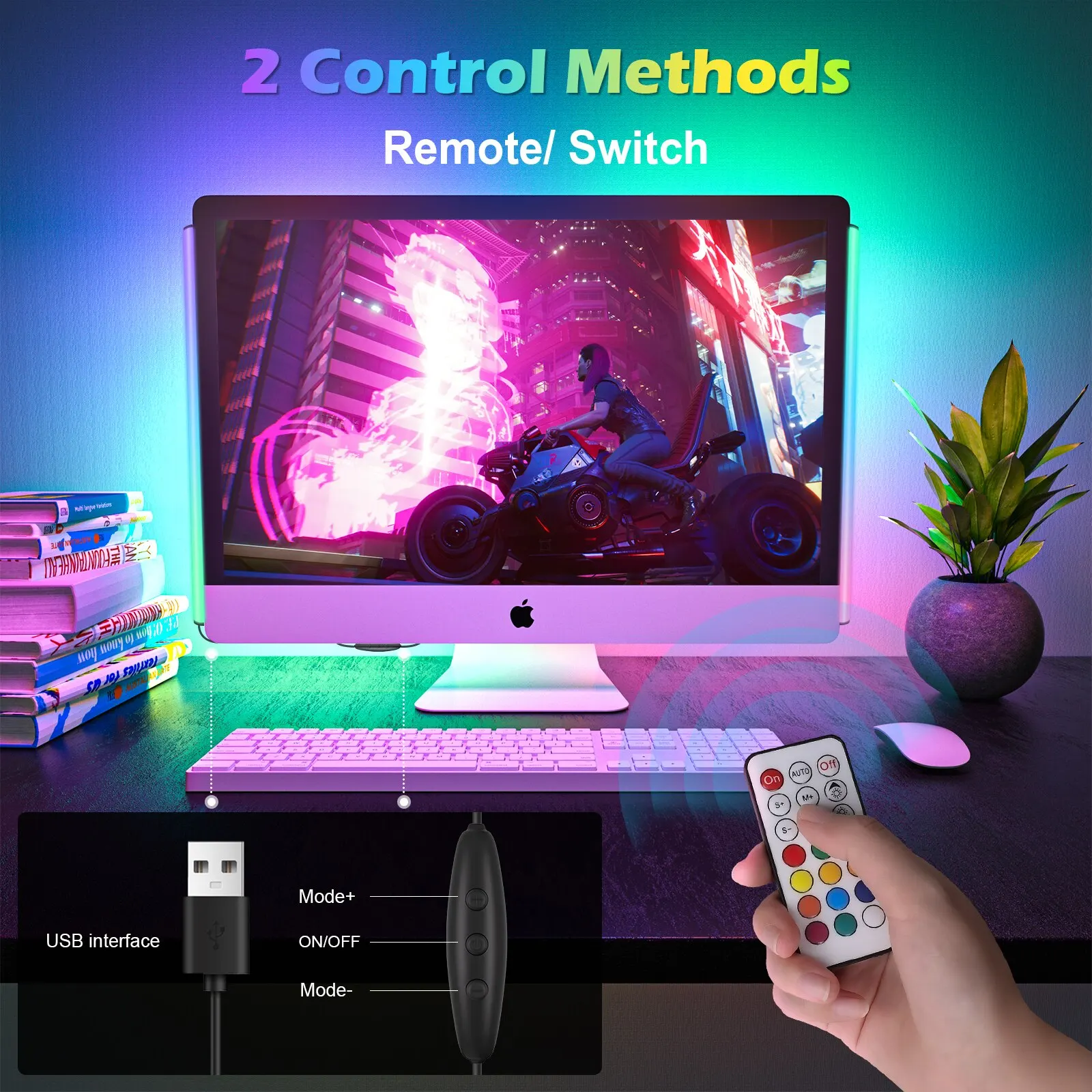 WILLED 2 In1 Under Monitor Light Bar Gaming Lights for Gaming Setup Desk Led with Remote Controlle for Keyboard Light PC