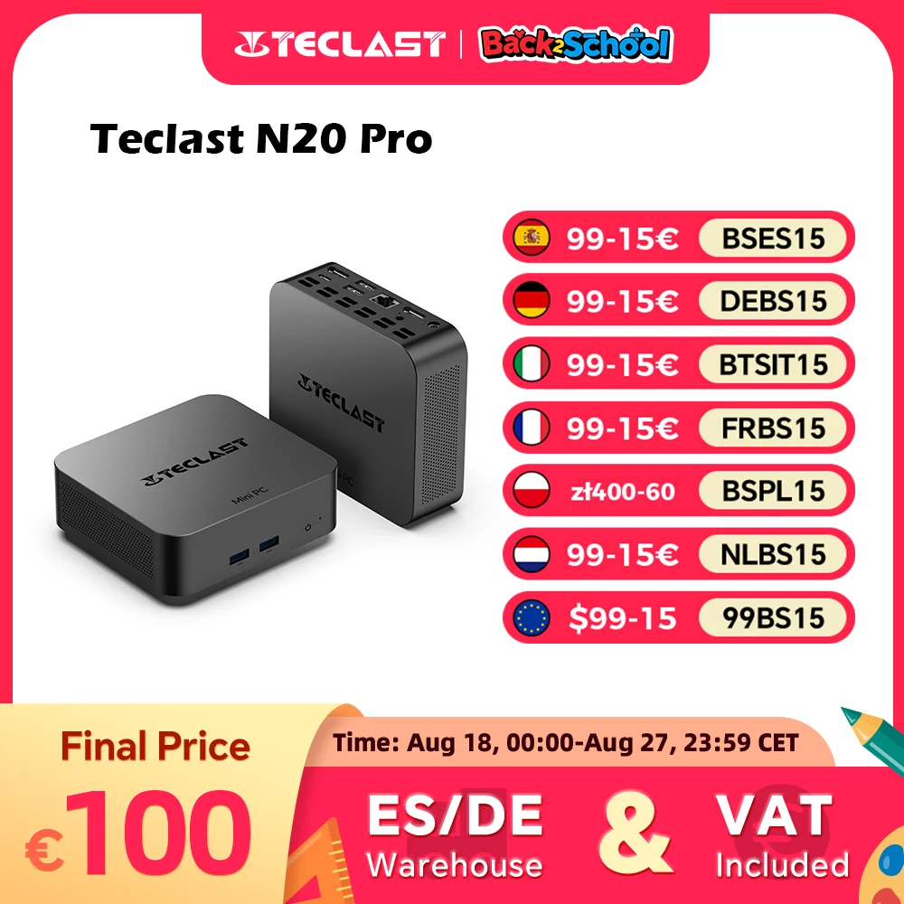 Teclast N20 Pro, Mini Computer PC, per Intel N95, 8Gb+256Gb, 16Gb+512Gb, 16Gb+1Tb, Windows 11 Pro, Supporto Display 4K*3, Tipo C