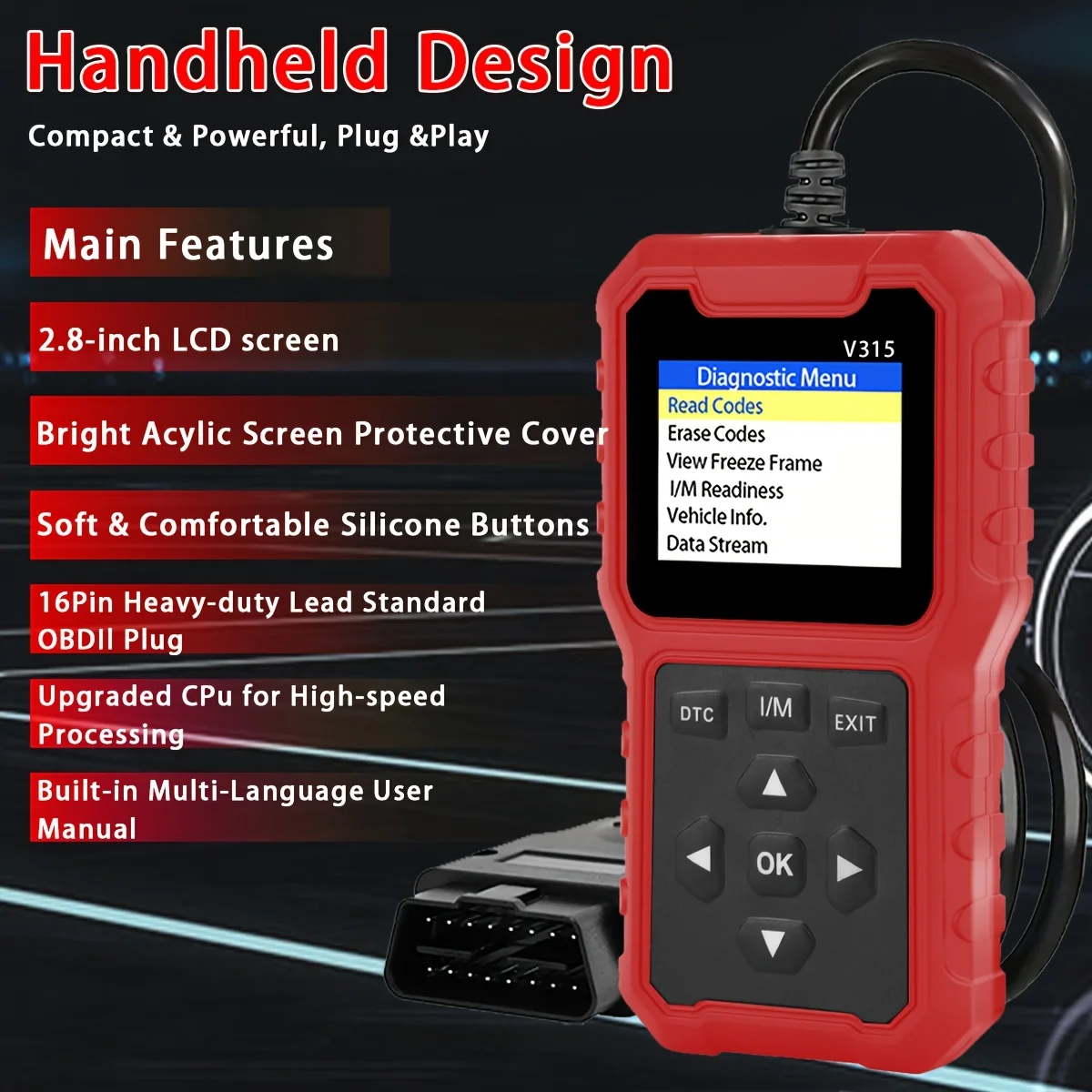 USB-aangedreven 2025 auto-OBD2-scanner - geavanceerd motordiagnosetool, met codelezer, meertalige ondersteuning, geschikt voor 1996