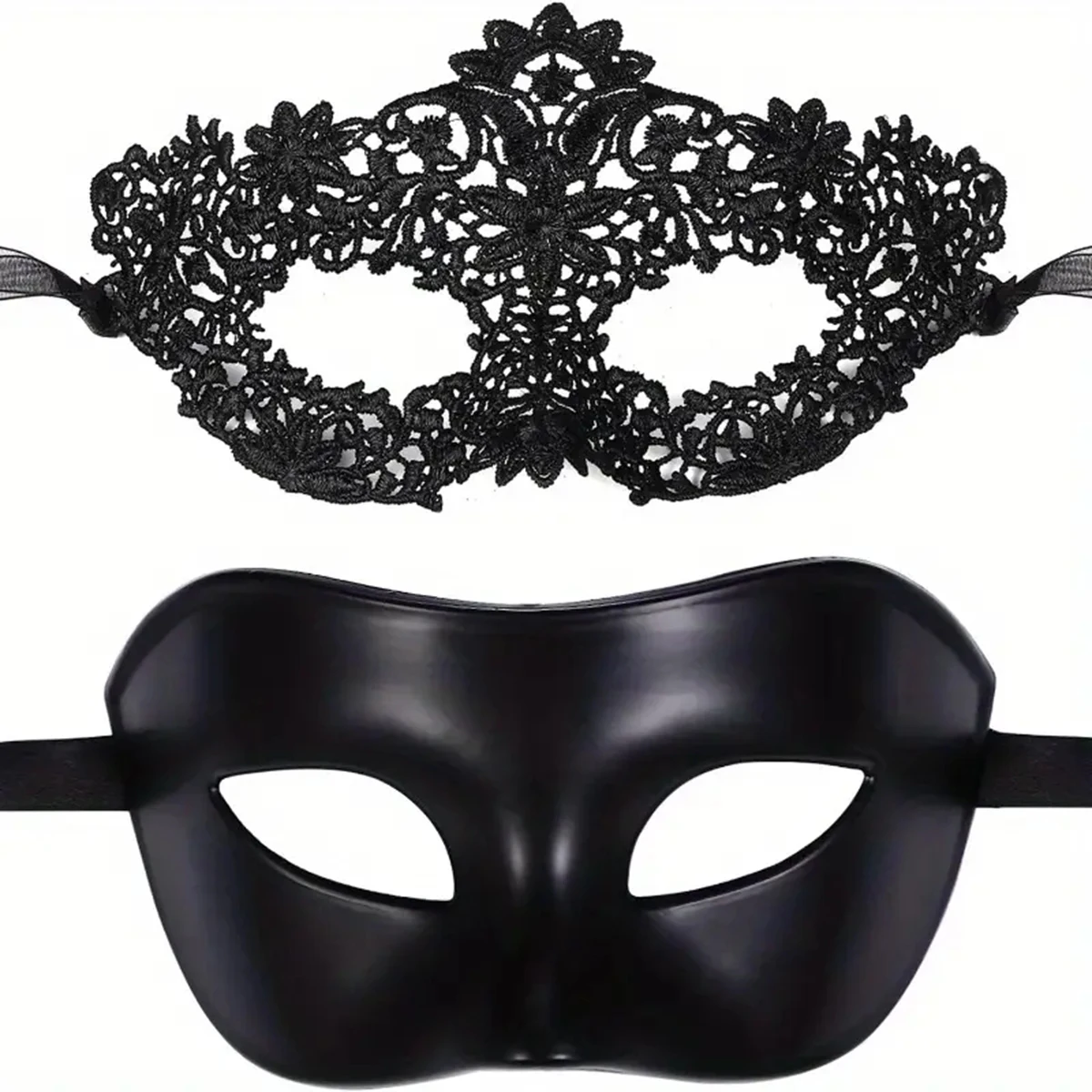 Juego de 2 máscaras de disfraces de encaje negro elegante para parejas: perfecto para fiestas venecianas, mardi grasas y celebraciones de Halloween