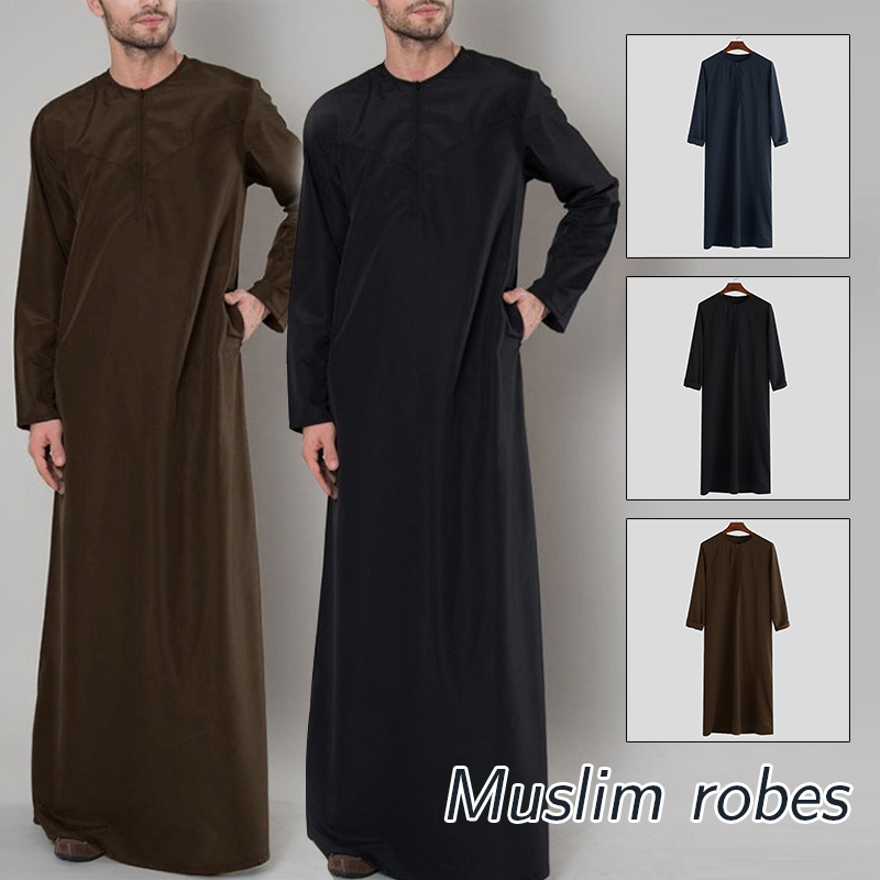 2025 NIEUWE Rits mannen Islam Arabische Thobe Gewaad Dishdasha Moslim Abaya Kaftan Jurk Thobe Jubba Gown Eid Ramadan Moslim kleding