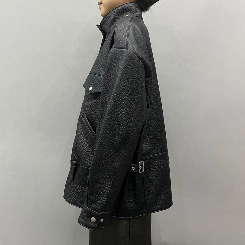 Jaqueta de pele de carneiro real feminina, casaco de motocicleta, gola, comprimento médio, moda